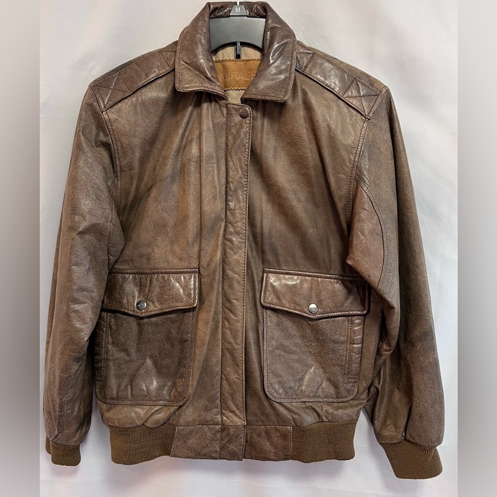 Vintage MIRAGE Bomber Jacket Leather Men’s Sz S Motorcycle Flight Brown Biker